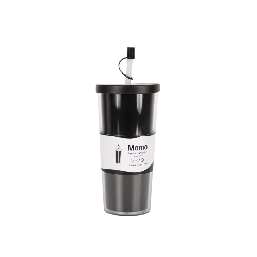 botol minum dengan sedotan Momo_Black